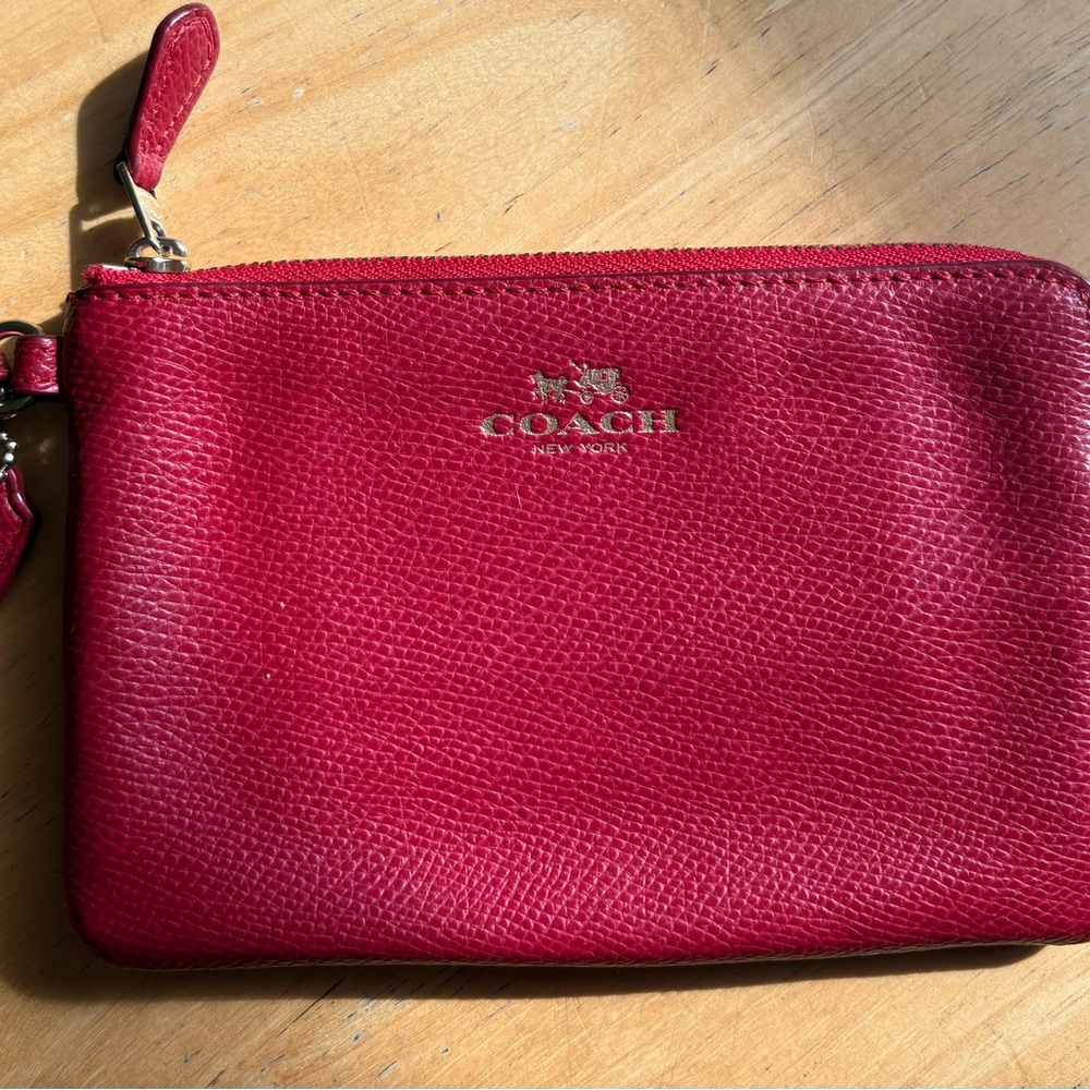 Coach Red Pebble Leather Wristlet